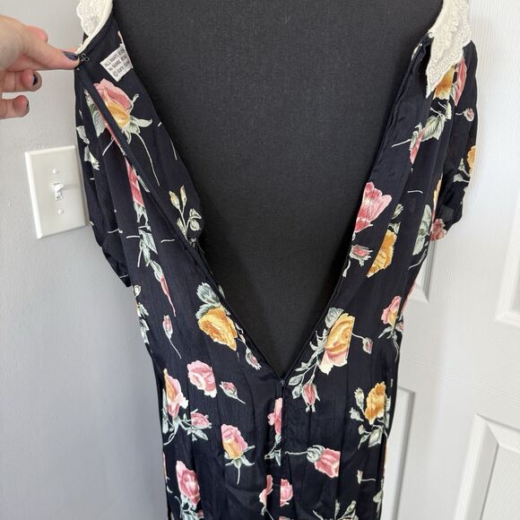 Vtg Floral Tea Dress 12 Battenburg Lace Pearl Collar Cottage Grandma Modest Twee - Picture 10 of 14